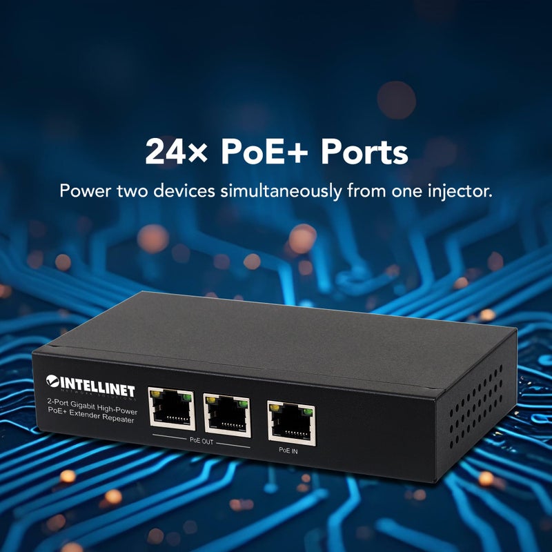 Intellinet 1-Port Indoor Gigabit PoE+ Extender Repeater â€“ 25W Power Budget via Cat5e Cat6 RJ45 Ethernet Network Cables, Daisy-Chain â€“ 3 Yr Mfg Warranty - 560962 - Image 3